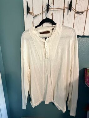 Perry Ellis Cream Henley Button-Knit Top